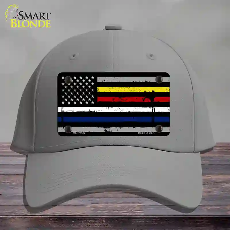 American Flag Police / Fire / EMS Novelty License Plate Hat Cotton / Gray