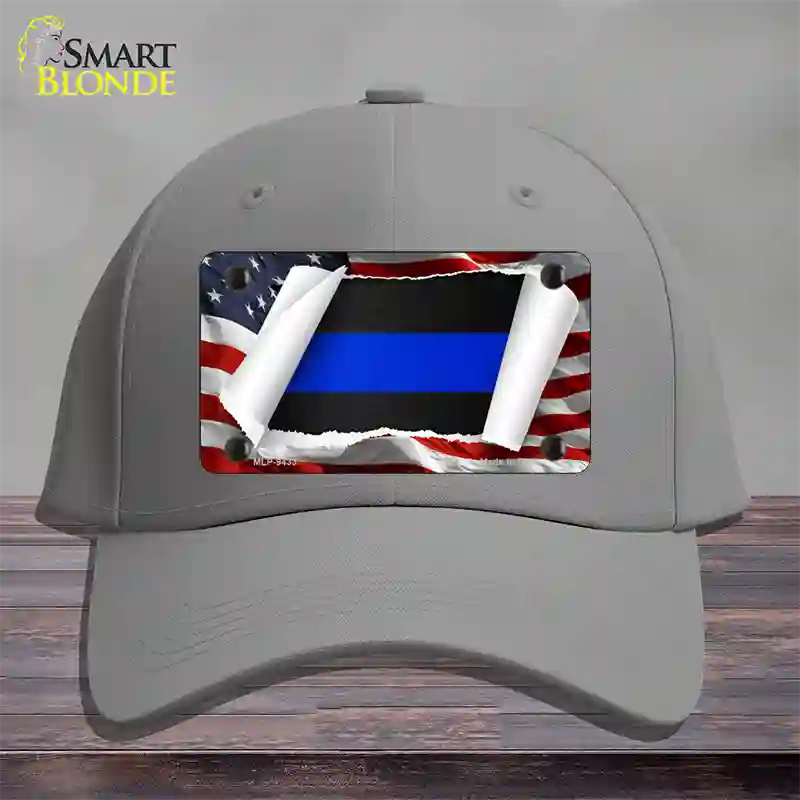 Thin Blue Line Scroll Novelty License Plate Hat Cotton / Gray