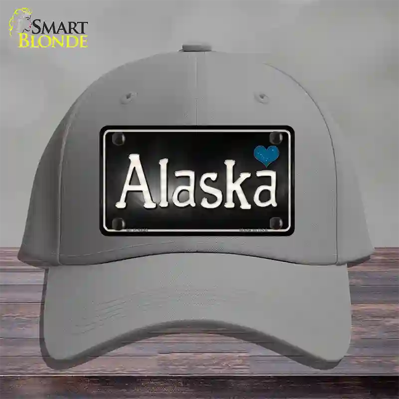 Alaska Flag Script Novelty License Plate Hat Cotton / Gray