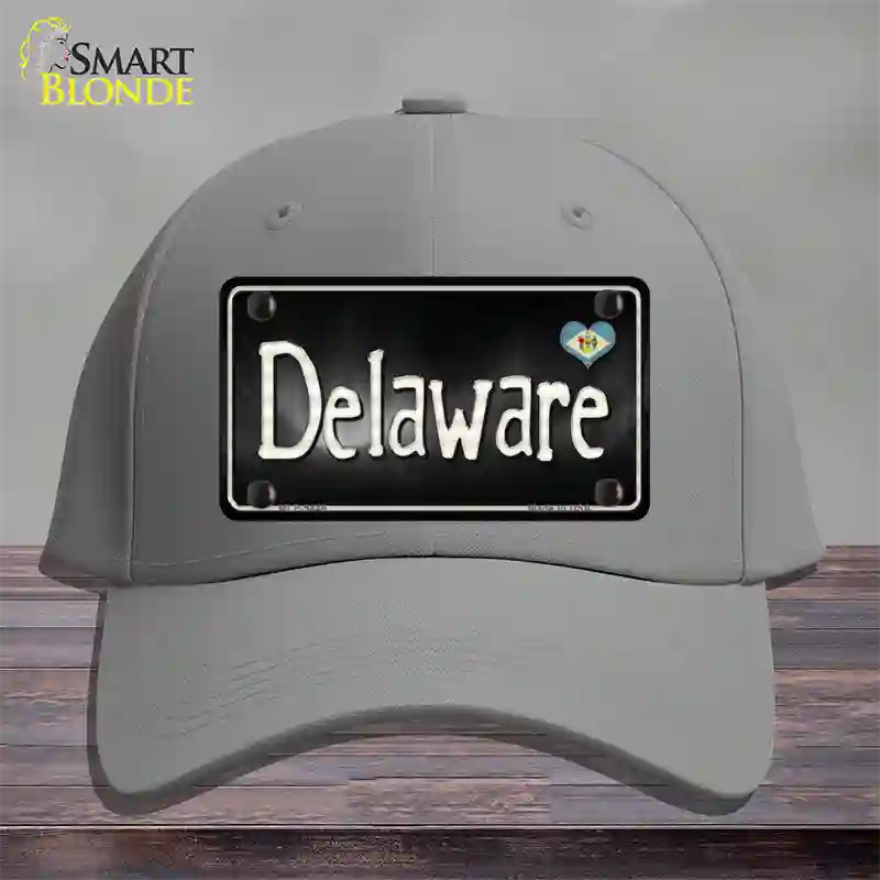 Delaware Flag Script Novelty License Plate Hat Cotton / Gray