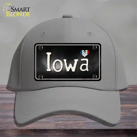 Iowa Flag Script Novelty License Plate Hat Cotton / Gray