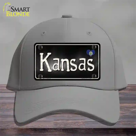 Kansas Flag Script Novelty License Plate Hat Cotton / Gray