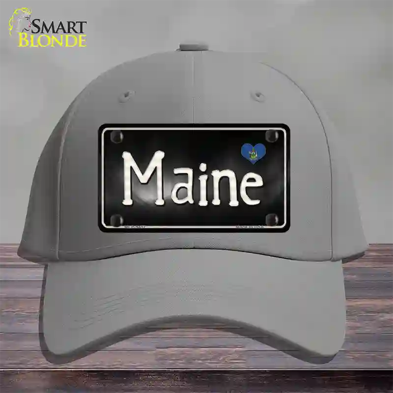 Maine Flag Script Novelty License Plate Hat Cotton / Gray