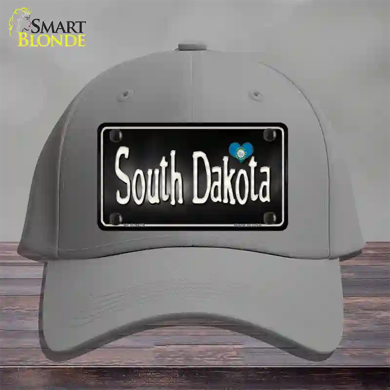 South Dakota Flag Script Novelty License Plate Hat Cotton / Gray