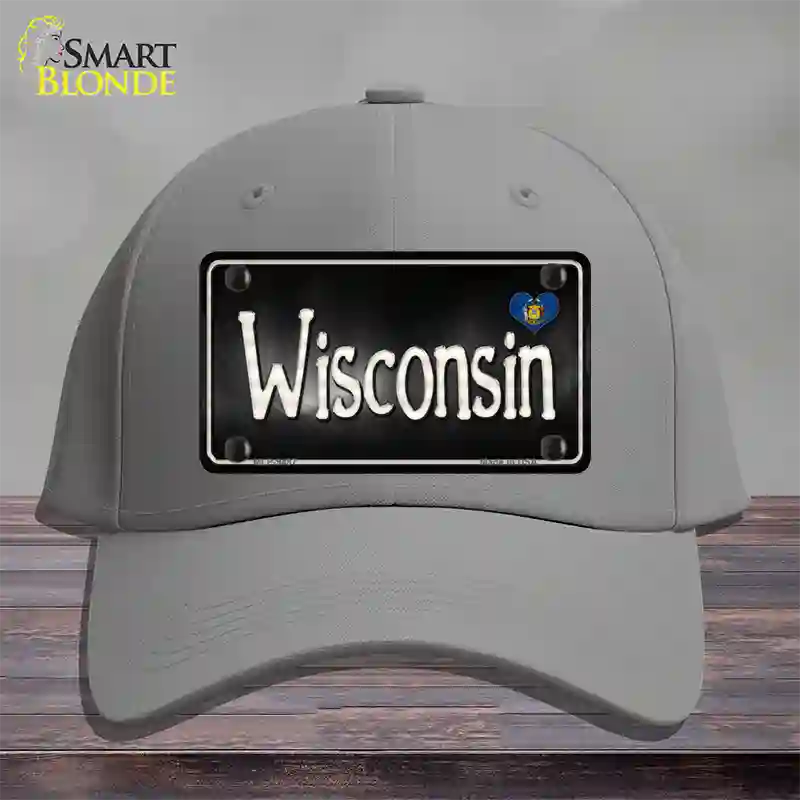 Wisconsin Flag Script Novelty License Plate Hat Cotton / Gray