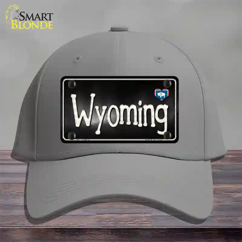 Wyoming Flag Script Novelty License Plate Hat Cotton / Gray