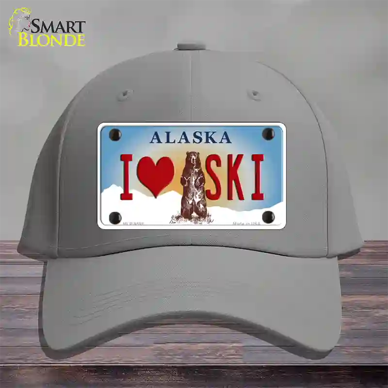 I Love Ski Alaska State Novelty License Plate Hat Cotton / Gray