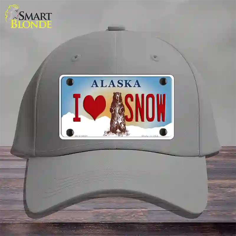 I Love Snow Alaska State Novelty License Plate Hat Cotton / Gray