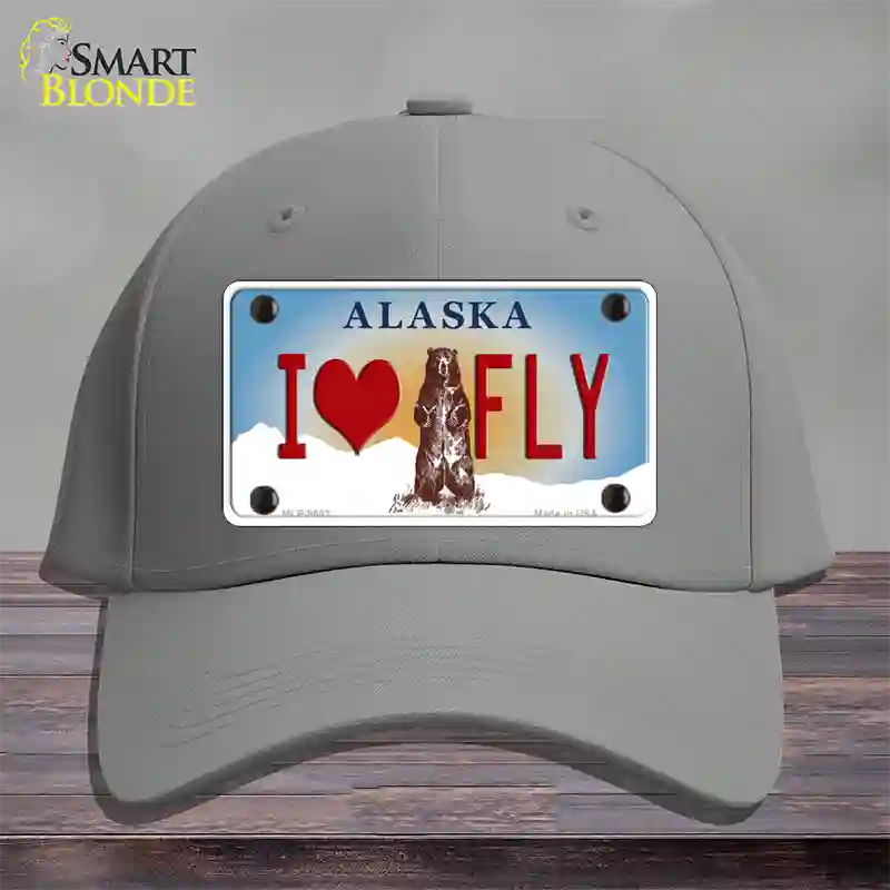 I Love Fly Alaska State Novelty License Plate Hat Cotton / Gray