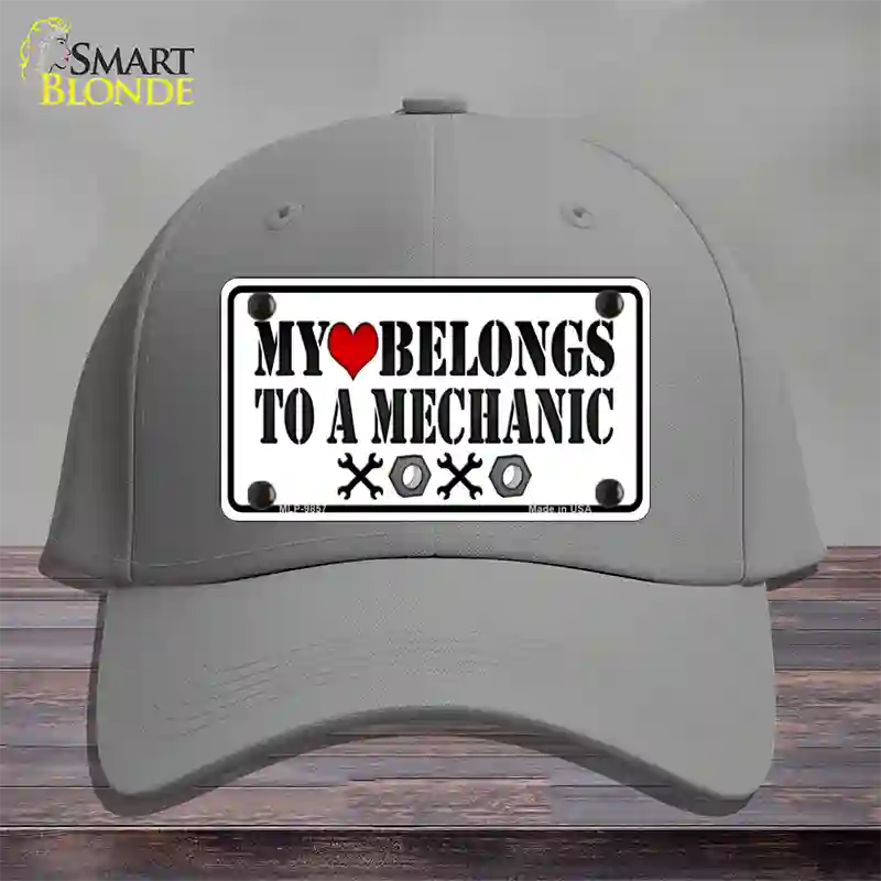 Heart Belongs To Mechanic Novelty License Plate Hat Cotton / Gray