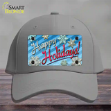 Happy Holidays Blue Novelty License Plate Hat Cotton / Gray