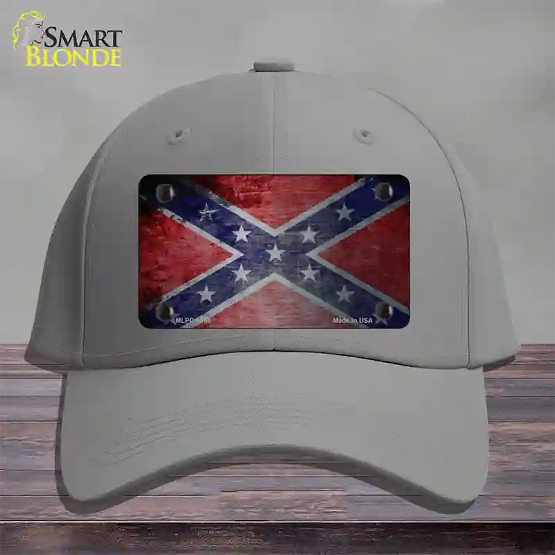 Confederate Flag Scratched Chrome Novelty License Plate Hat Cotton / Gray