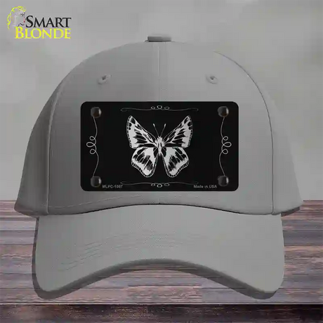 Butterfly Black Brushed Chrome Novelty License Plate Hat Cotton / Gray