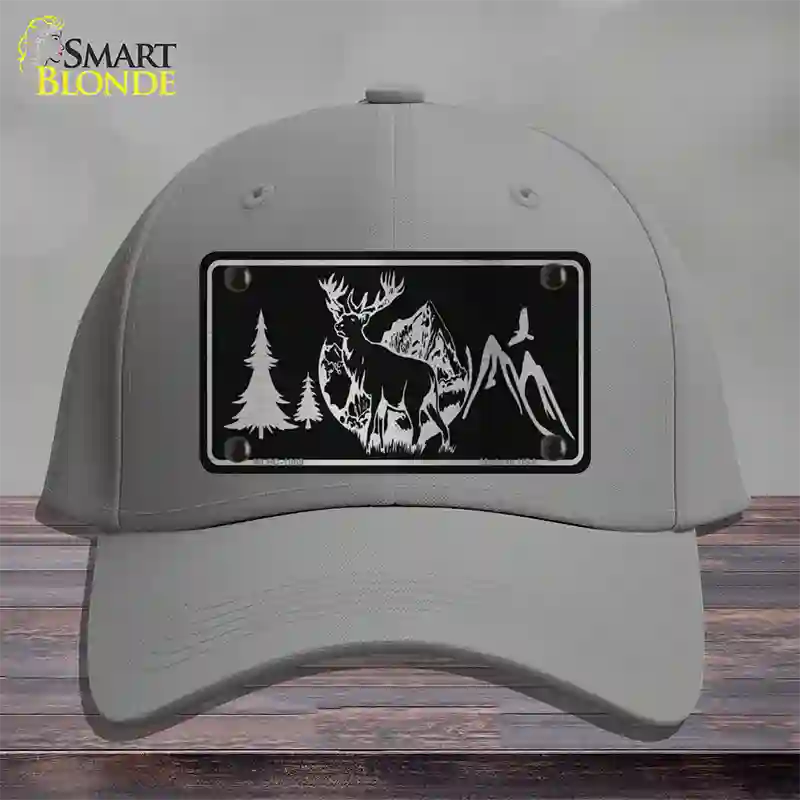 Elk Black Brushed Chrome Novelty License Plate Hat Cotton / Gray