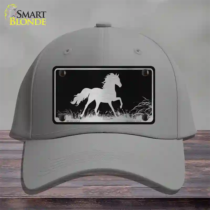 Horse Black Brushed Chrome Novelty License Plate Hat Cotton / Gray