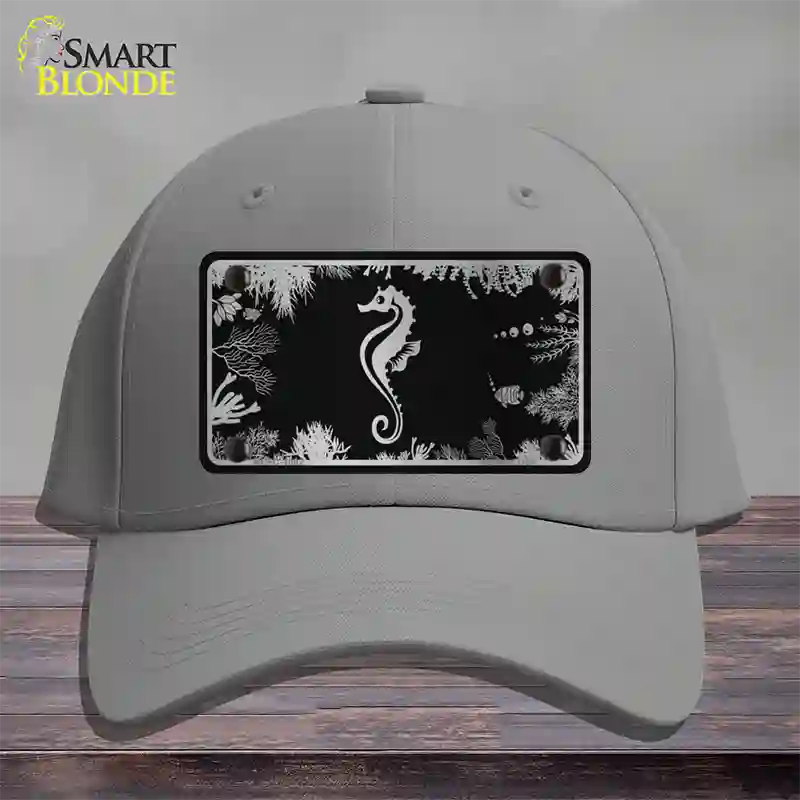 Sea Horse Black Brushed Chrome Novelty License Plate Hat Cotton / Gray