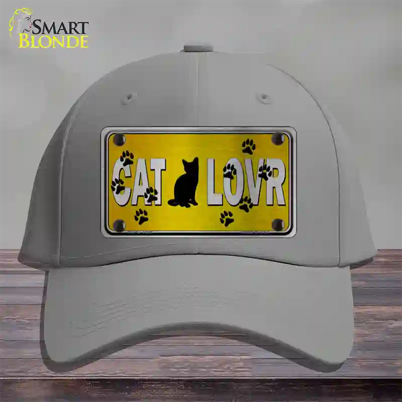 Cat Lover Yellow Brushed Chrome Novelty License Plate Hat Tag Cotton / Gray