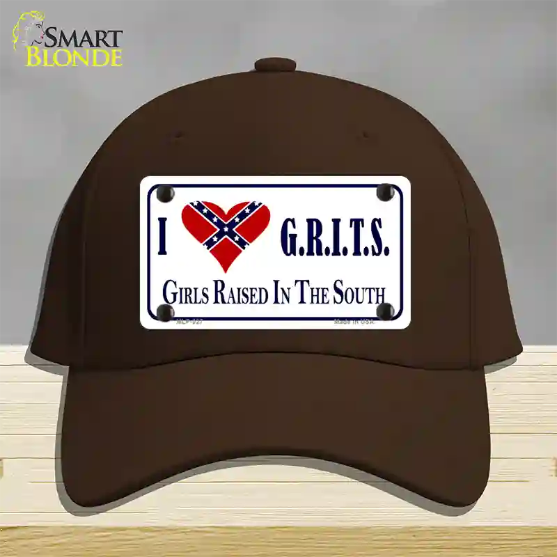 G.R.I.T.S. Confederate Flag Novelty License Plate Hat Cotton / Dark Brown