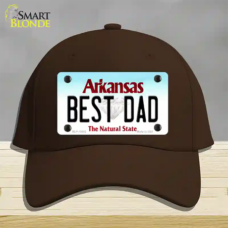 Best Dad Arkansas Novelty License Plate Hat Cotton / Dark Brown