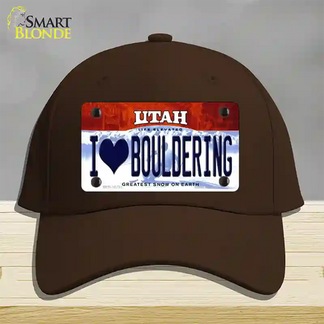 I Love Bouldering Utah Novelty License Plate Hat Cotton / Dark Brown