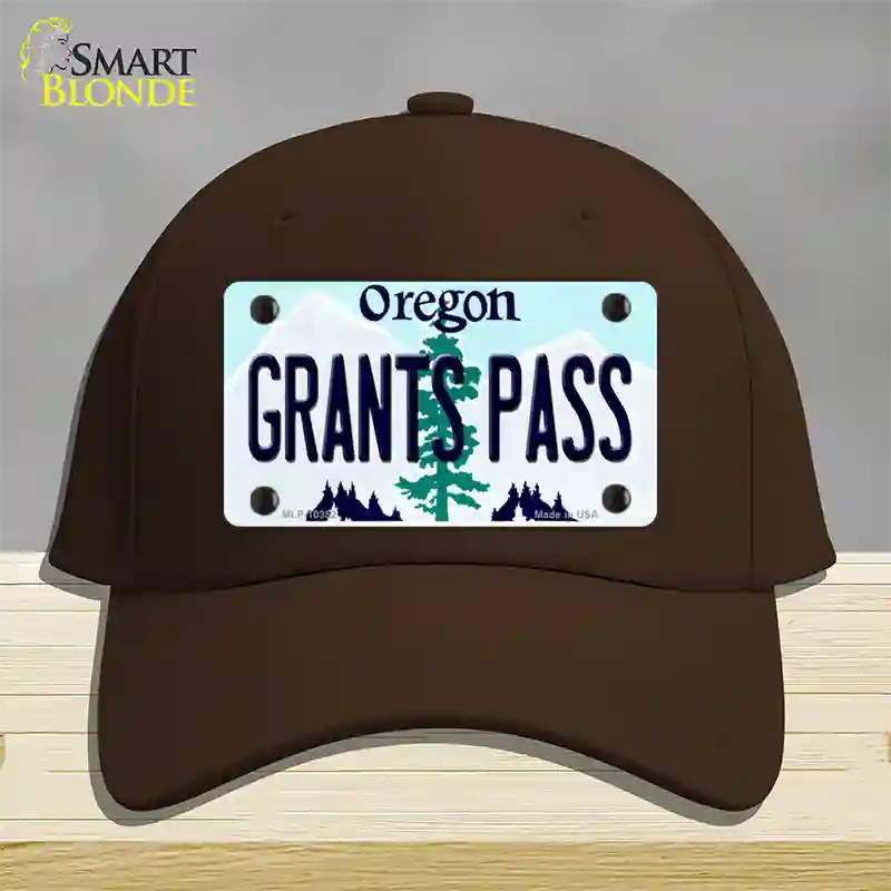 Grants Pass Oregon Novelty License Plate Hat Cotton / Dark Brown