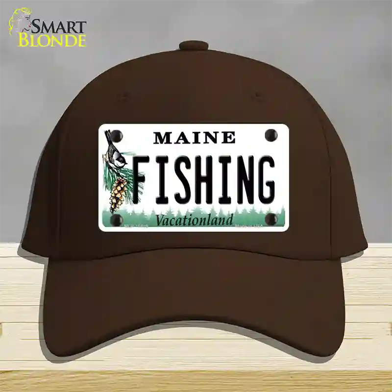 Fishing Maine Novelty License Plate Hat Cotton / Dark Brown