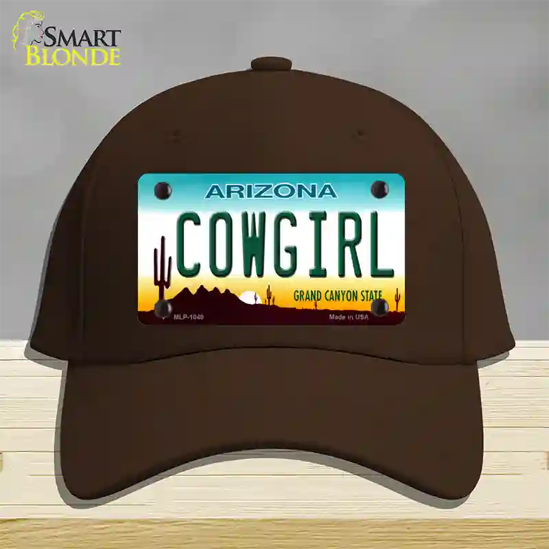 Cowgirl Novelty License Plate Hat Cotton / Dark Brown