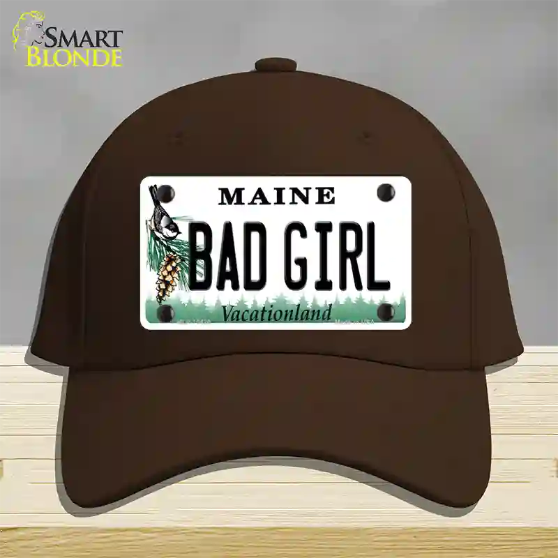 Bad Girl Maine Novelty License Plate Hat Cotton / Dark Brown