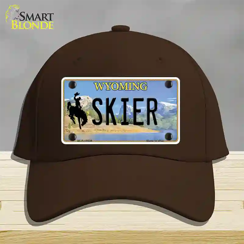 Skier Wyoming Novelty License Plate Hat Cotton / Dark Brown