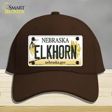 Elkhorn Nebraska Novelty License Plate Hat Cotton / Dark Brown