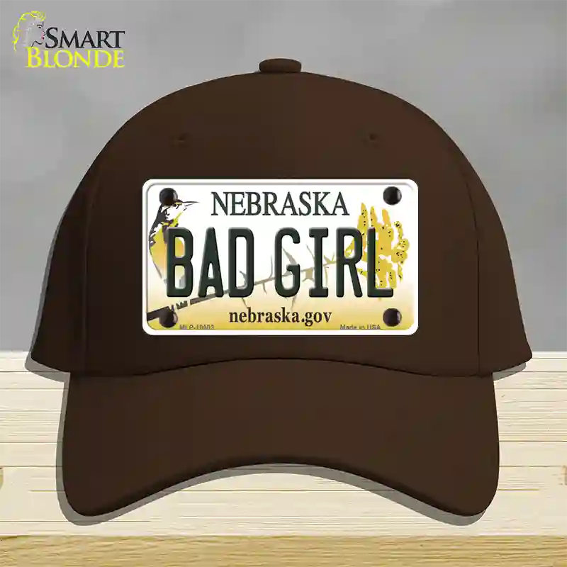 Bad Girl Nebraska Novelty License Plate Hat Cotton / Dark Brown