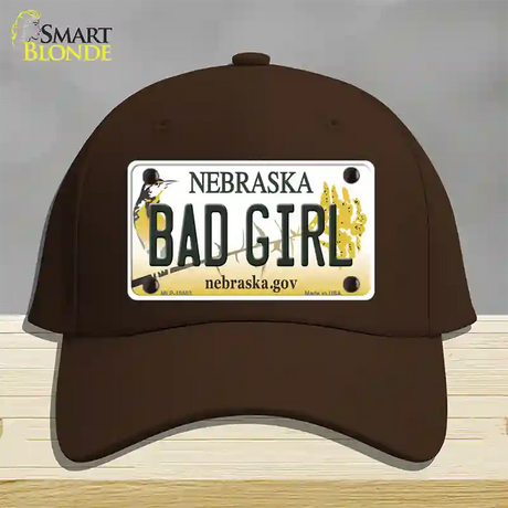 Bad Girl Nebraska Novelty License Plate Hat Cotton / Dark Brown