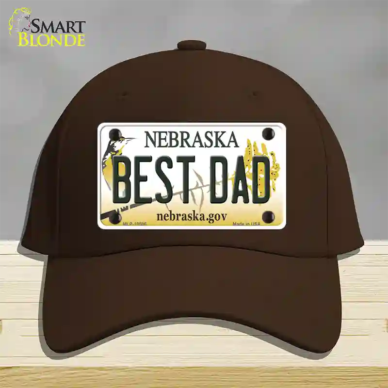 Best Dad Nebraska Novelty License Plate Hat Cotton / Dark Brown