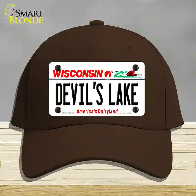 Devils Lake Wisconsin Novelty License Plate Hat Cotton / Dark Brown