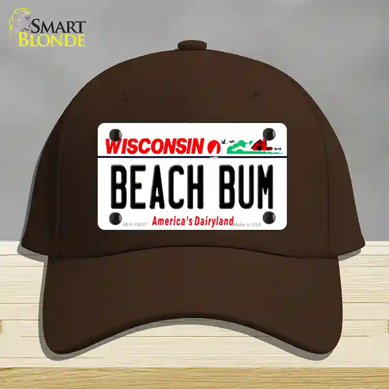 Beach Bum Wisconsin Novelty License Plate Hat Cotton / Dark Brown