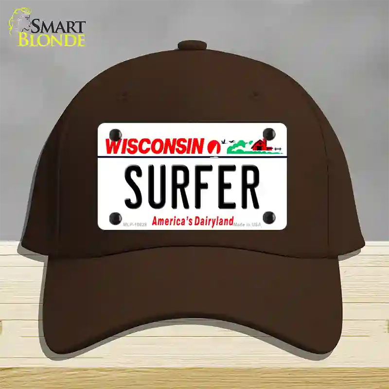 Surfer Wisconsin Novelty License Plate Hat Cotton / Dark Brown