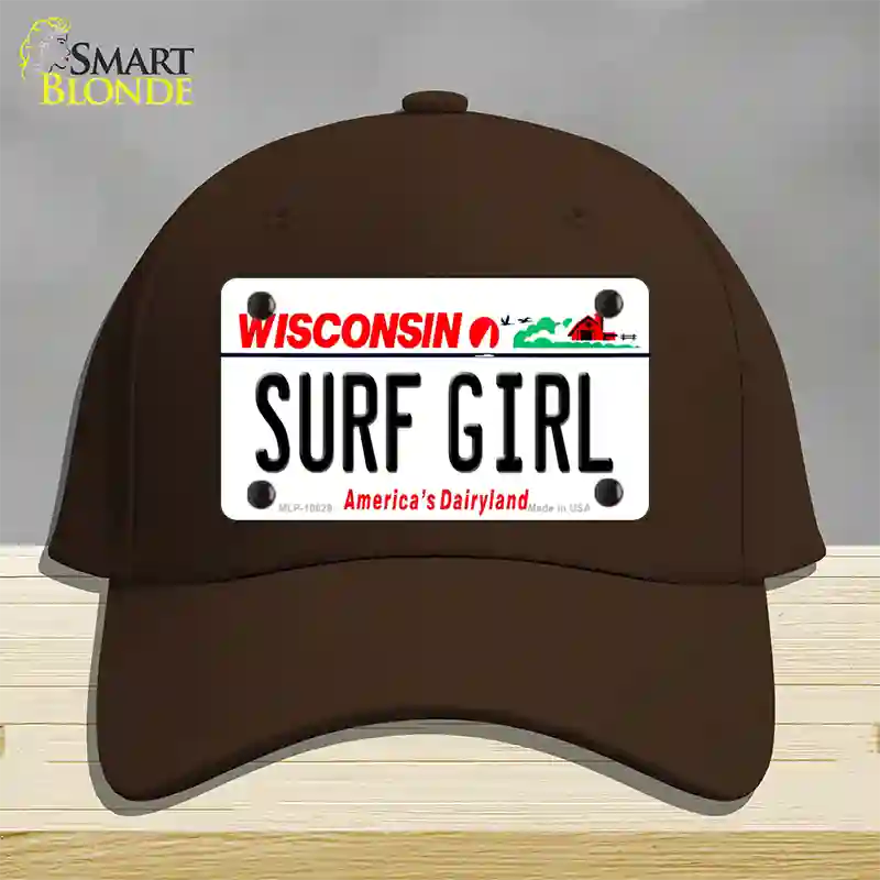 Surf Girl Wisconsin Novelty License Plate Hat Cotton / Dark Brown