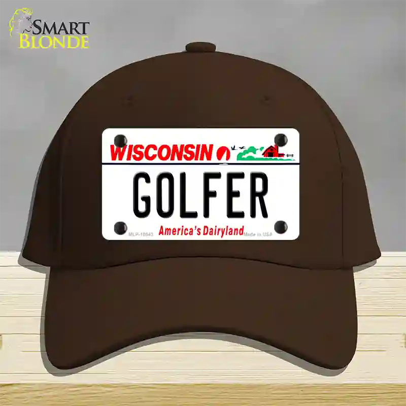 Golfer Wisconsin Novelty License Plate Hat Cotton / Dark Brown