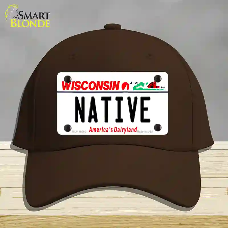 Native Wisconsin Novelty License Plate Hat Cotton / Dark Brown