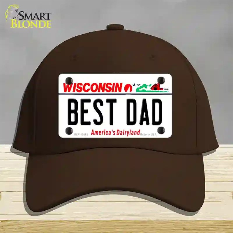 Best Dad Wisconsin Novelty License Plate Hat Cotton / Dark Brown