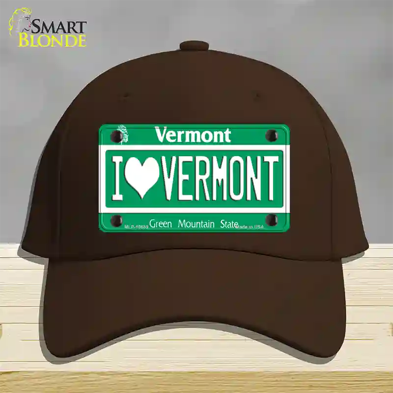 I Love Vermont Novelty License Plate Hat Cotton / Dark Brown