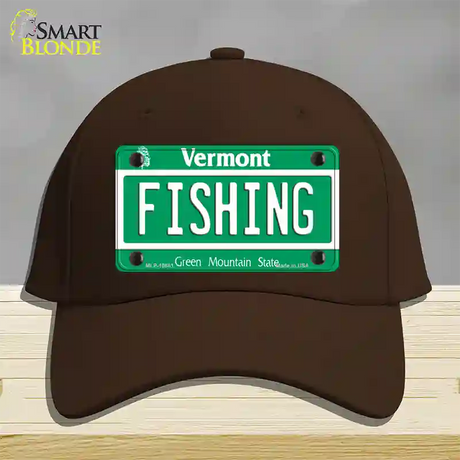 Fishing Vermont Novelty License Plate Hat Cotton / Dark Brown