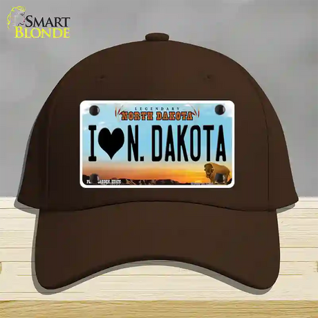 I Love North Dakota Novelty License Plate Hat Cotton / Dark Brown