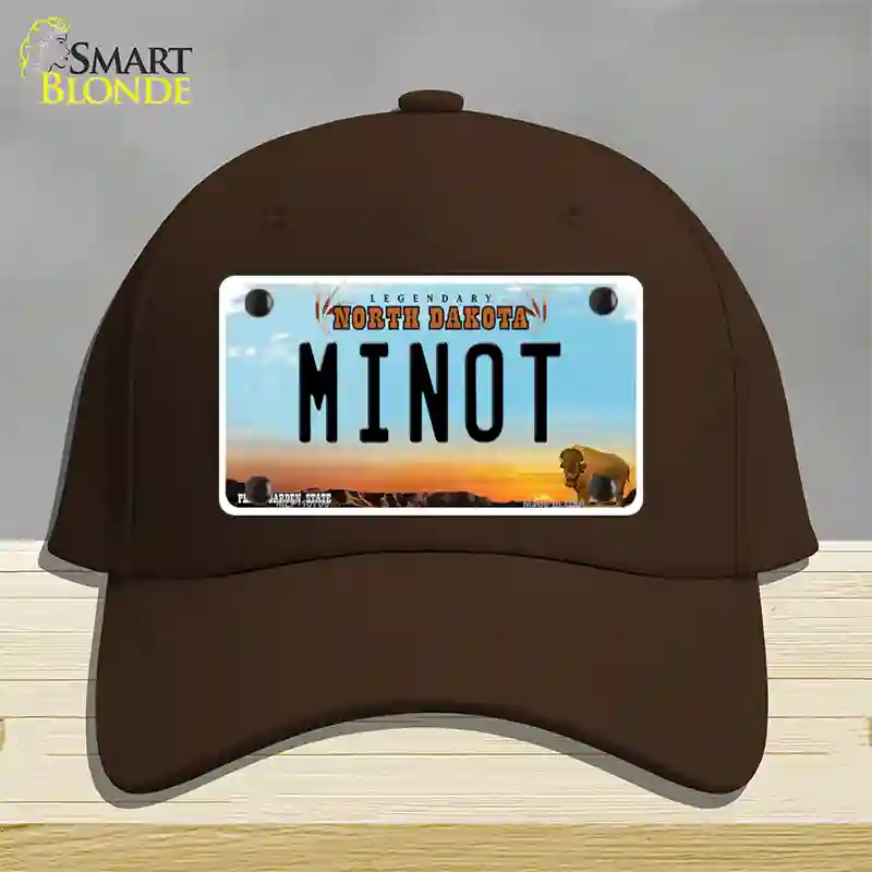 Minot North Dakota Novelty License Plate Hat Cotton / Dark Brown