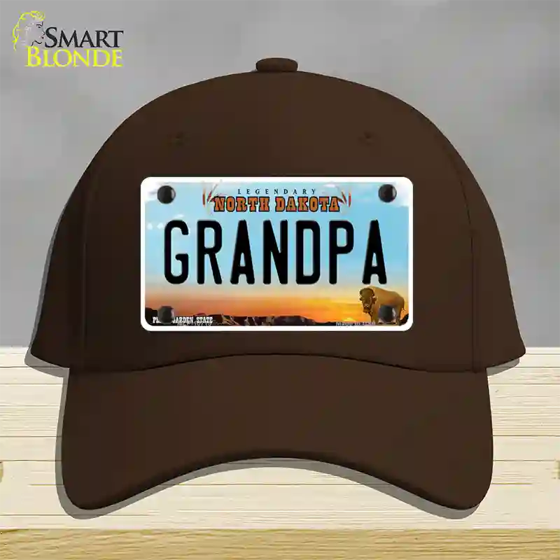 Grandpa North Dakota Novelty License Plate Hat Cotton / Dark Brown