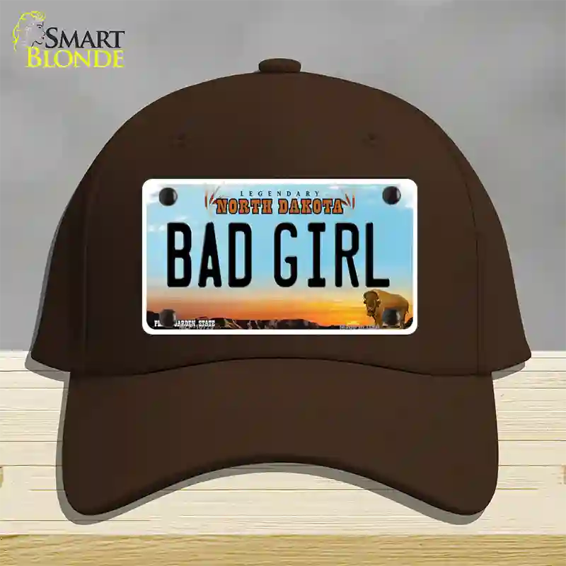 Bad Girl North Dakota Novelty License Plate Hat Cotton / Dark Brown