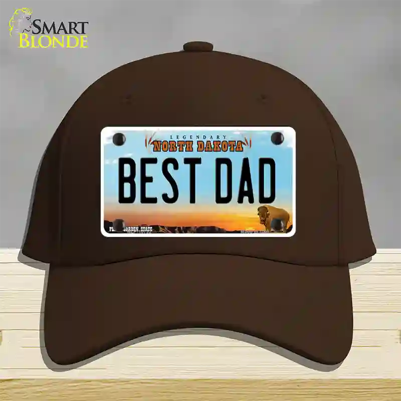 Best Dad North Dakota Novelty License Plate Hat Cotton / Dark Brown