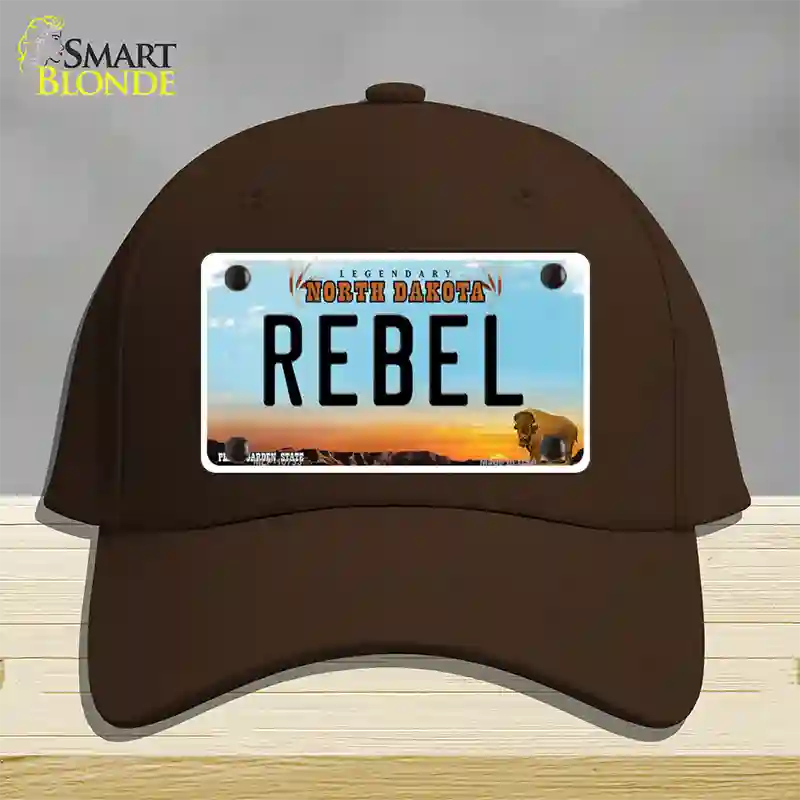 Rebel North Dakota Novelty License Plate Hat Cotton / Dark Brown