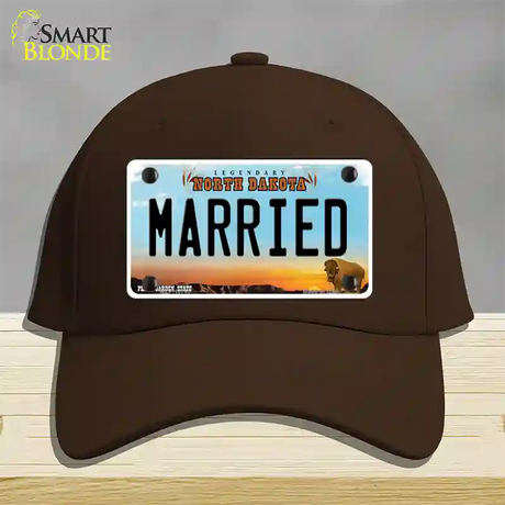 Married North Dakota Novelty License Plate Hat Cotton / Dark Brown