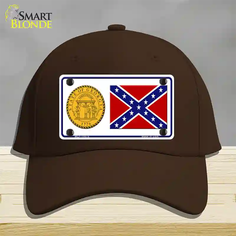 Confederate Flag Georgia Seal Novelty License Plate Hat Cotton / Dark Brown